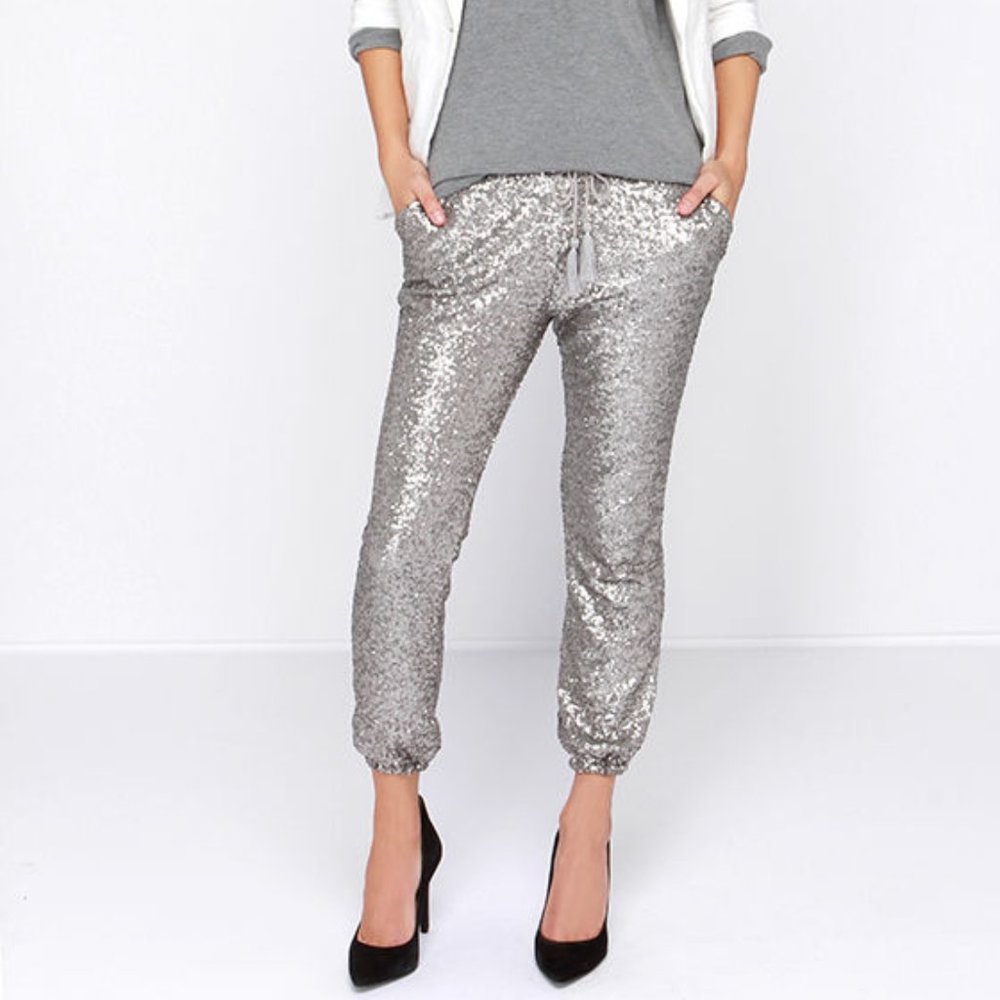 Amuse Society Mason Silver Sequin Jogger Pants